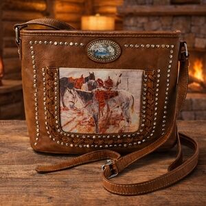 Montana West Brown Crossbody Bag with Western Art
